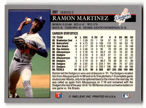 1992 Leaf #297 Ramon Martinez EX/NM Dodgers ID:60434 - Baseball Card Single