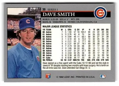 1992 Leaf #30a Dave Smith - Baseball Card Single