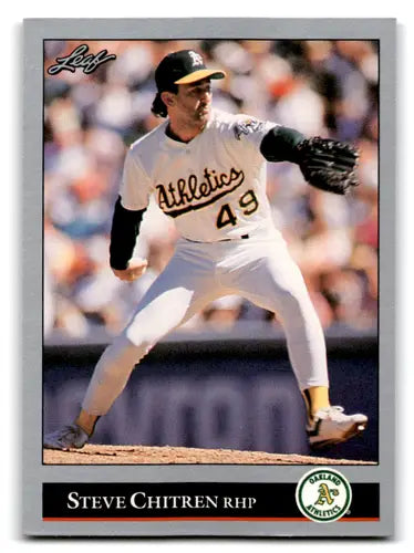 Original gloss Baseball card of Steve Chitren from 1992 Leaf Athletics NM Near Mint