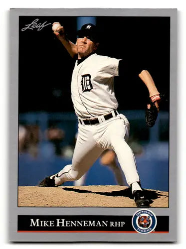 Original gloss baseball card of Mike Henneman from 1992 Leaf #325 Tigers ID:60955
