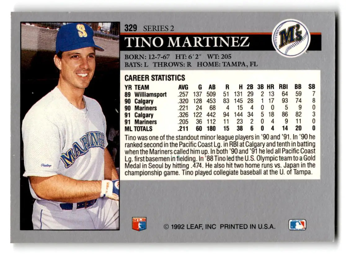 1992 Leaf #329 Tino Martinez - Baseball Card Single
