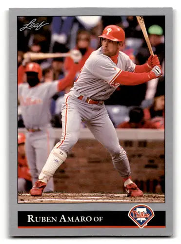 Original gloss Ruben Amaro baseball card from 1992 Leaf #339 Phillies ID 60950