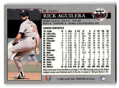 1992 Leaf #34 Rick Aguilera - Baseball Card Single