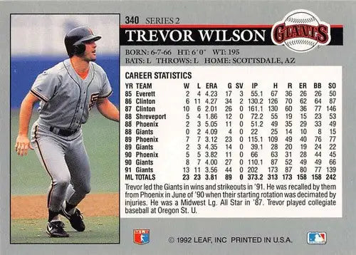 Original gloss Trevor Wilson baseball card 1992 Leaf NM-MT Giants ID 73508