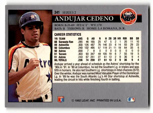 1992 Leaf #341 Andujar Cedeno EX/NM Astros ID:60435 - Baseball Card Single