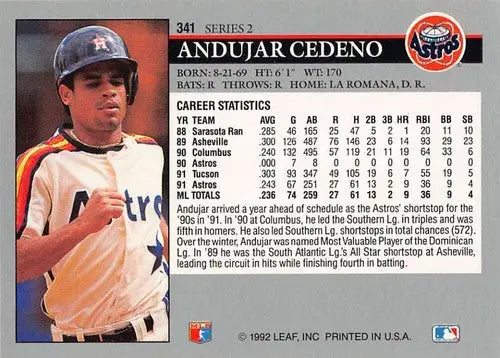 1992 Leaf #341 Andujar Cedeno EX/NM Astros ID:60435 - Baseball Card Single