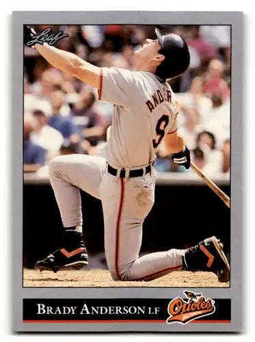 Original gloss Brady Anderson baseball card from 1992 Leaf #343 featuring Orioles player