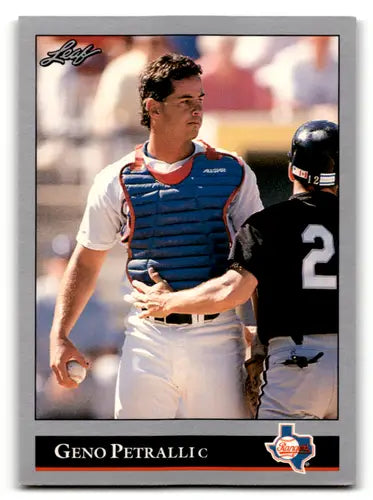 Original gloss baseball card featuring Geno Petralli from 1992 Leaf Simply Sandoval series