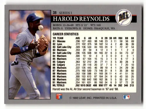 1992 Leaf #38 Harold Reynolds NM Near Mint Mariners ID:60438 - Baseball Card Single