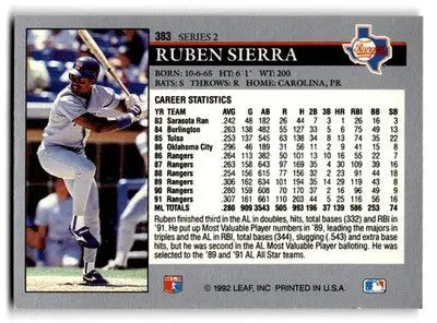 1992 Leaf #383 Ruben Sierra - Baseball Card Single