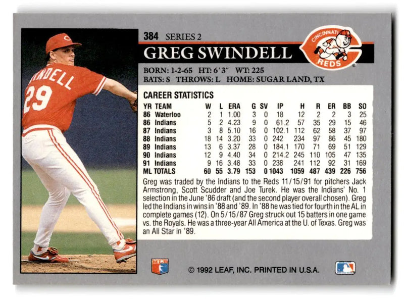 1992 Leaf #384 Greg Swindell - Baseball Card Single