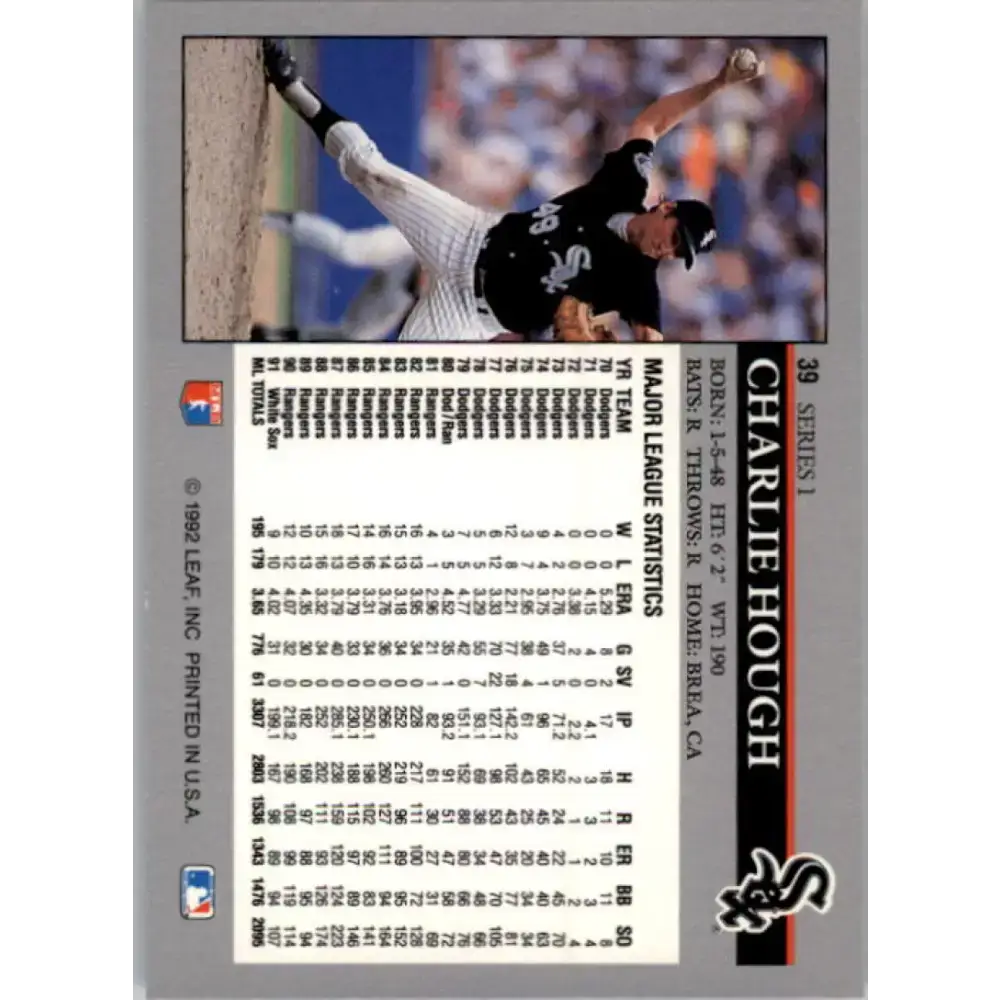 1992 Leaf #39 Charlie Hough NM-MT Chicago White Sox Baseball Card - Baseball Card Single