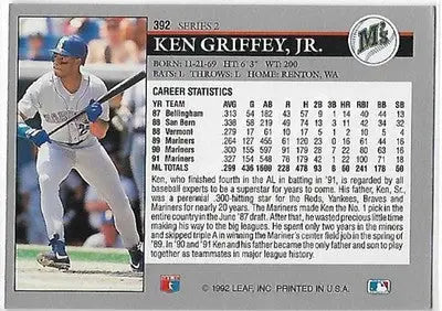 1992 Leaf #392 Ken Griffey Jr. NM Near Mint Mariners ID:81972 - Baseball Card Single