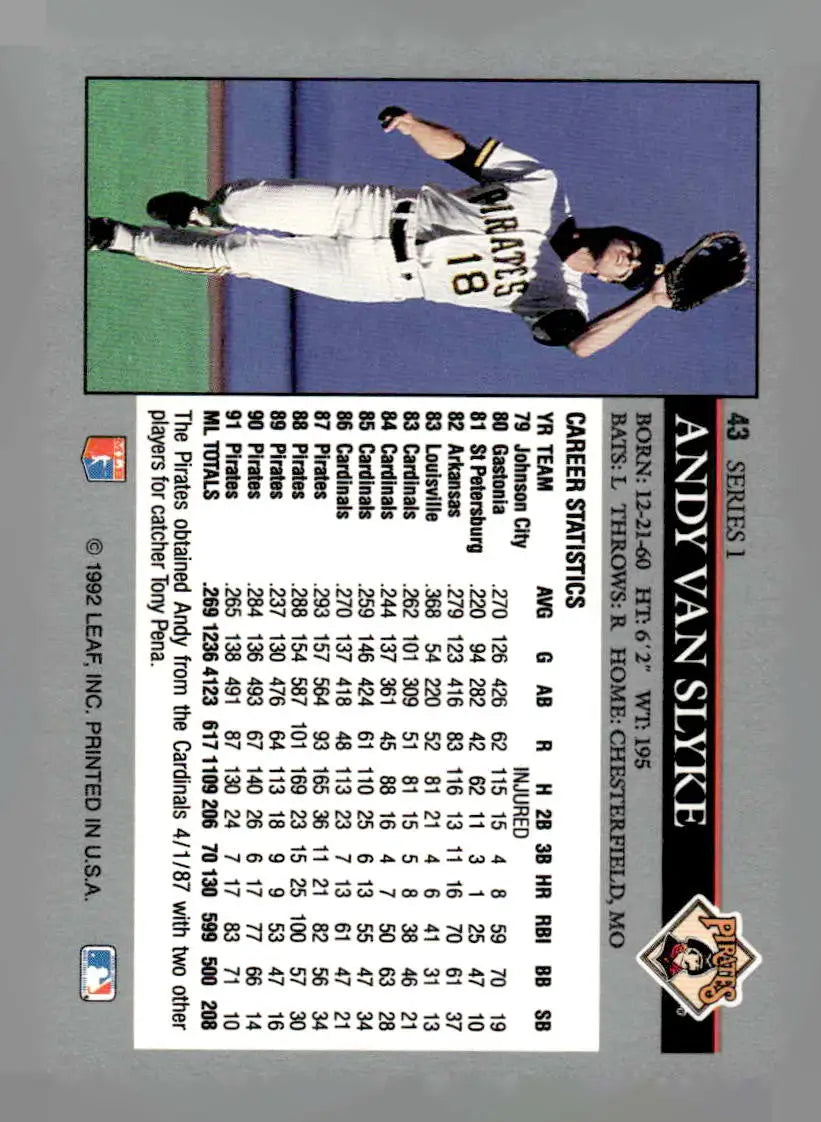 1992 Leaf #43 Andy Van Slyke - Baseball Card Single