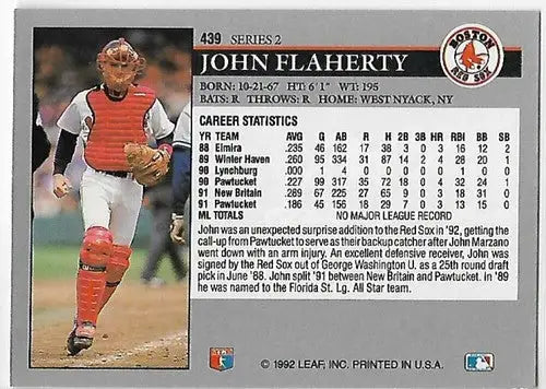 1992 Leaf #439 John Flaherty NM Near Mint RC Rookie Red Sox - Baseball Card Single