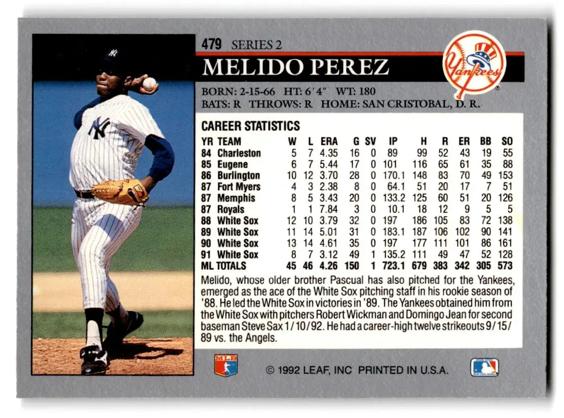 1992 Leaf #479 Melido Perez - Baseball Card Single