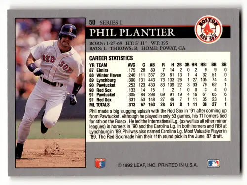 1992 Leaf #50 Phil Plantier NM Near Mint Red Sox ID:60437 - Baseball Card Single