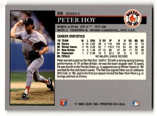 1992 Leaf #515 Peter Hoy NM Near Mint RC Rookie Red Sox ID:60440 - Baseball Card Single