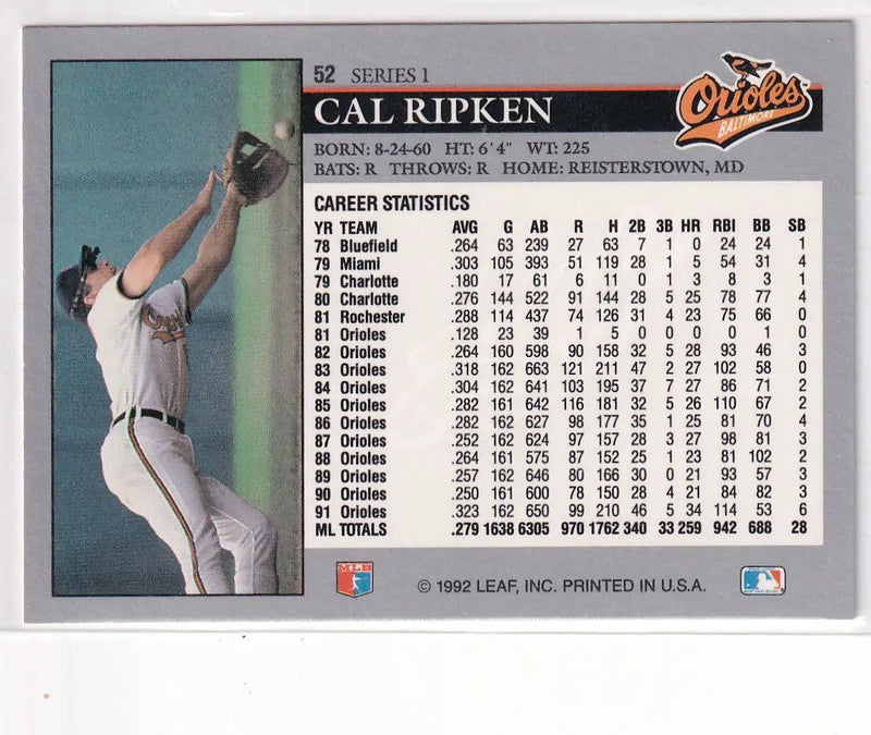 1992 LEAF #52 CAL RIPKEN- BALTIMORE ORIOLES