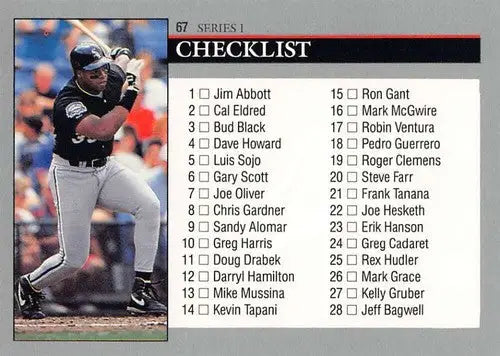 Baseball card checklist featuring 1992 Leaf Frank Thomas NM-MT with original gloss