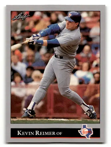 Original gloss baseball trading card of Kevin Reimer from 1992 Leaf #93 for Rangers