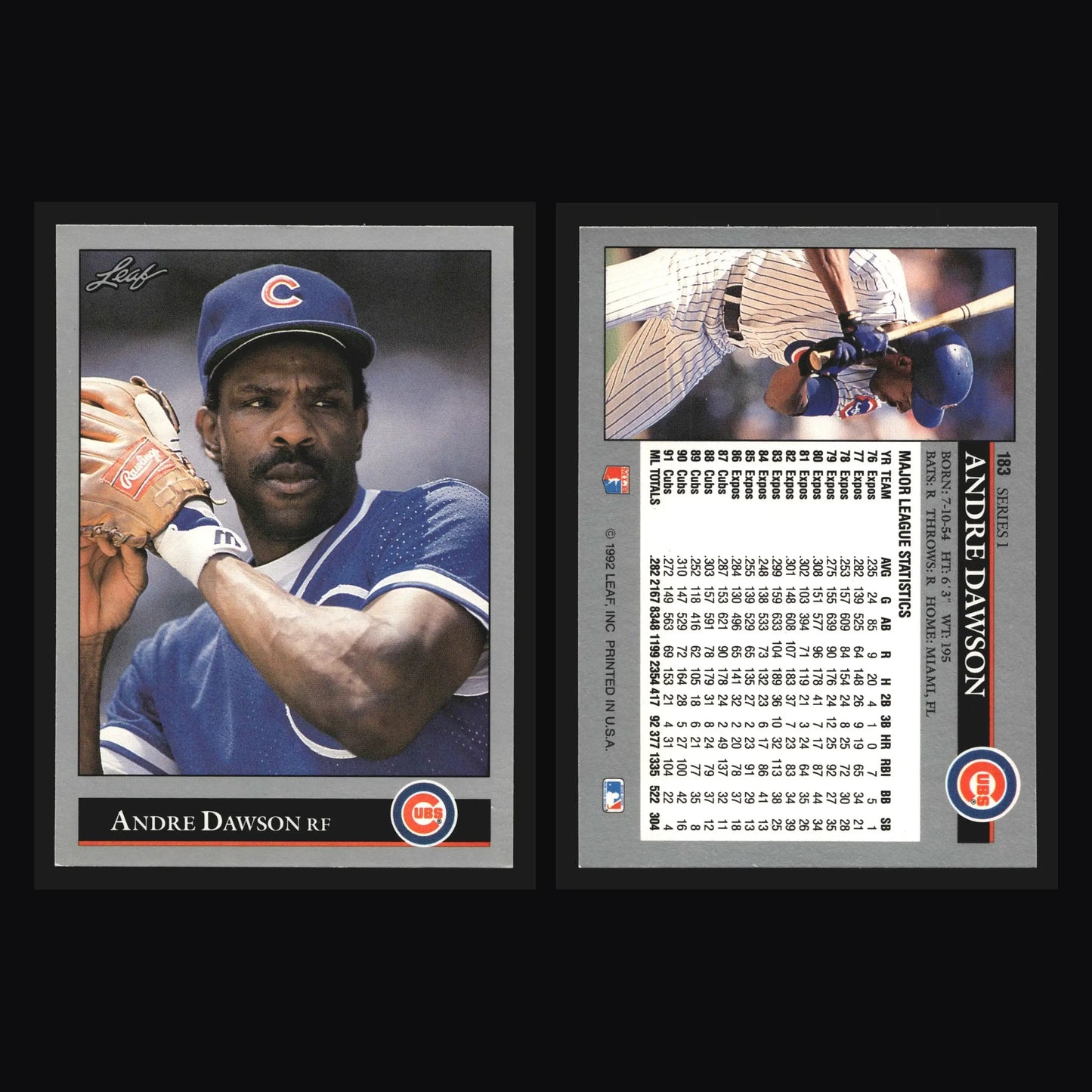 1992 Leaf Andre Dawson #183 Chicago Cubs HOF - Baseball Card Single
