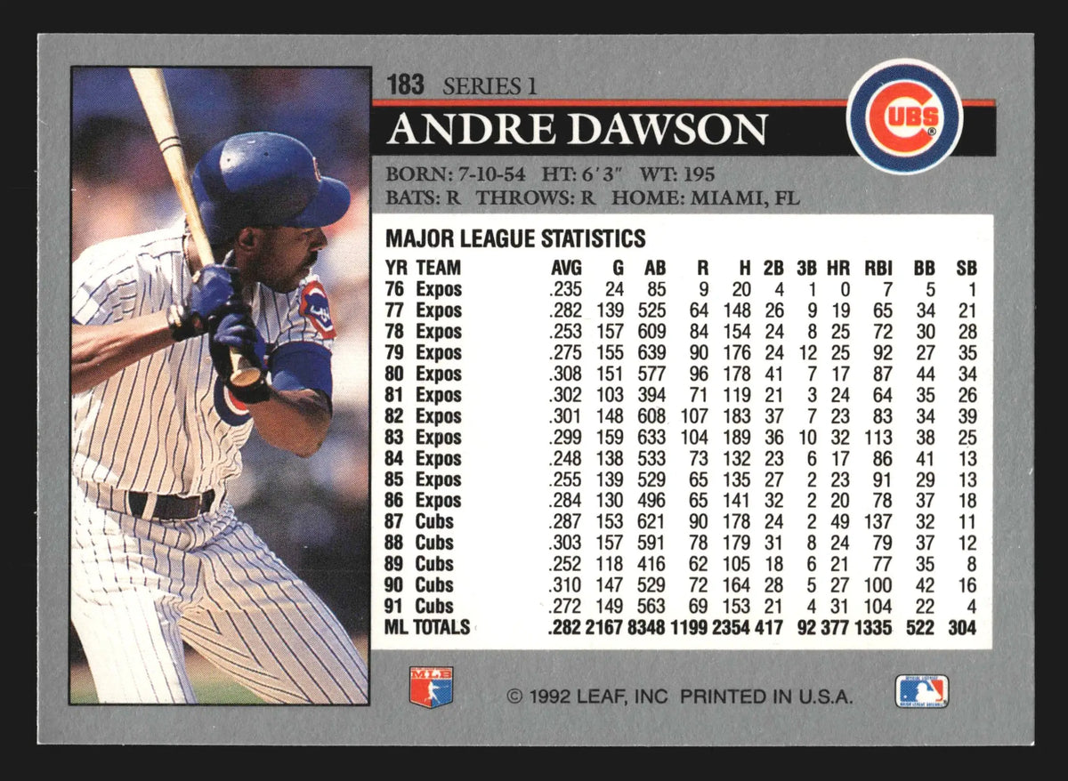 1992 Leaf Andre Dawson #183 Chicago Cubs HOF - Baseball Card Single