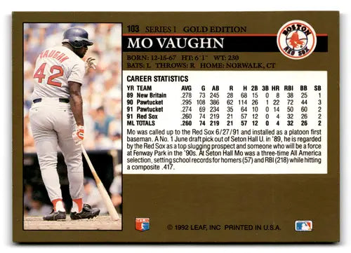 1992 Leaf Black Gold #103 Mo Vaughn NM-MT Red Sox ID:73188 - Baseball Card Single