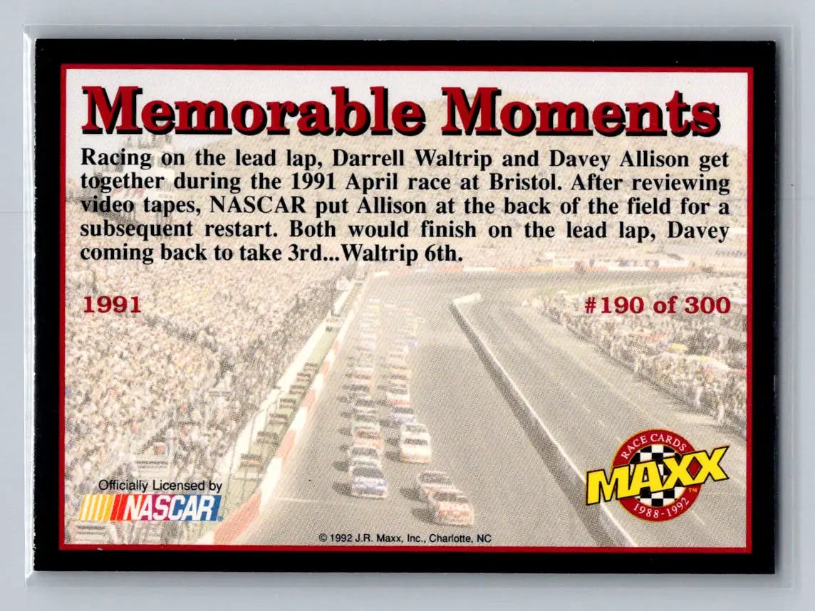 1992 Maxx (Black) #190 Davey Allison / Darrell Waltrip Cars - Racing Card Single