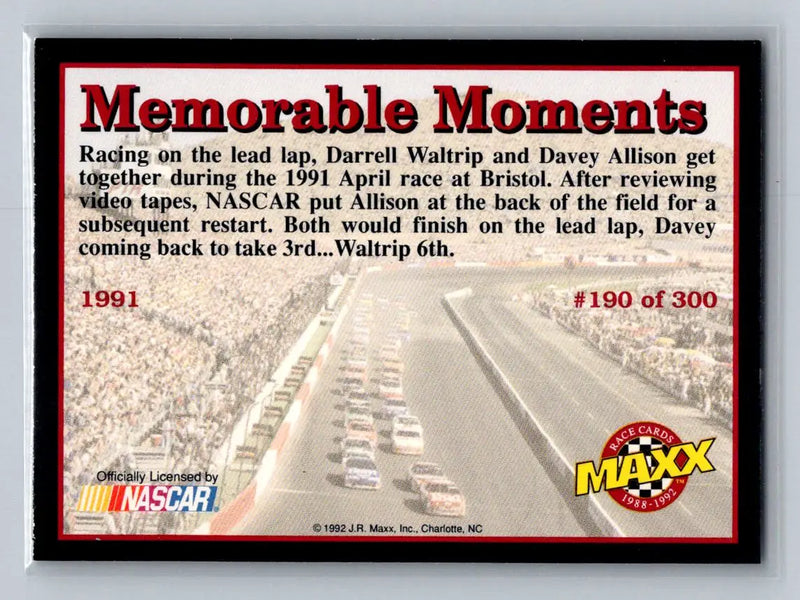 1992 Maxx (Black) #190 Davey Allison / Darrell Waltrip Cars - Racing Card Single