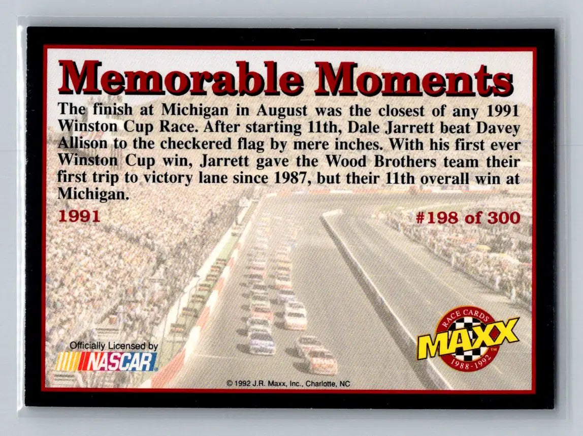 1992 Maxx (Black) #198 Davey Allison / Dale Jarrett Cars - Racing Card Single