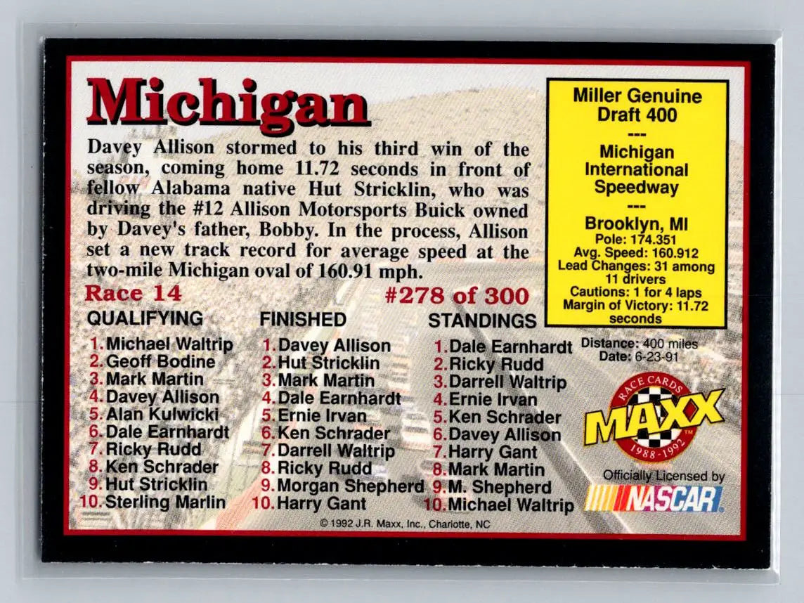 1992 Maxx (Black) #278 Larry McReynolds / Davey Allison / Robert Yates - Racing Card Single