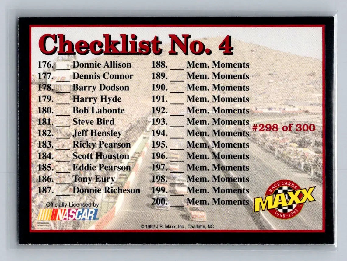 1992 Maxx (Black) #298 Checklist No. 4 - Other