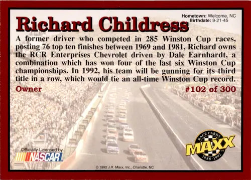 1992 Maxx Red Richard Childress racing card with original gloss ID 45847