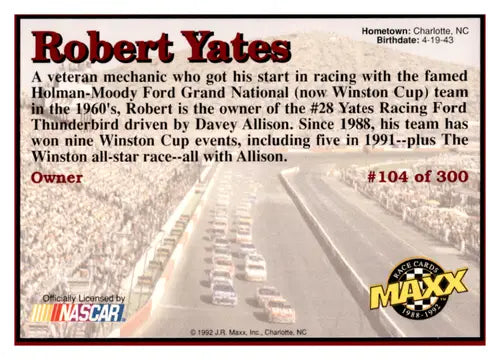 Original gloss 1992 Maxx Red Robert Yates racing card ID 44823