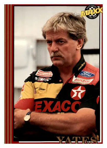 Man in racing shirt wearing 1992 Maxx Red Robert Yates NM-MT original gloss