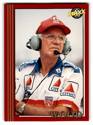 Original gloss racing card featuring Glen Wood with headphones from Maxx Red 1992