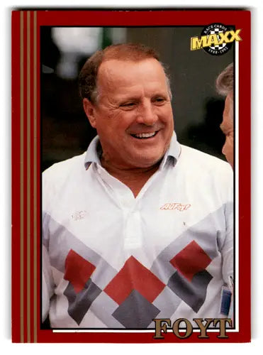 Original gloss 1992 Maxx Red A J Foyt racing card displayed in Simply Sandoval NM near mint