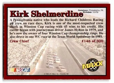 1992 Maxx (Red) #148 Kirk Shelmerdine - Racing Card Single