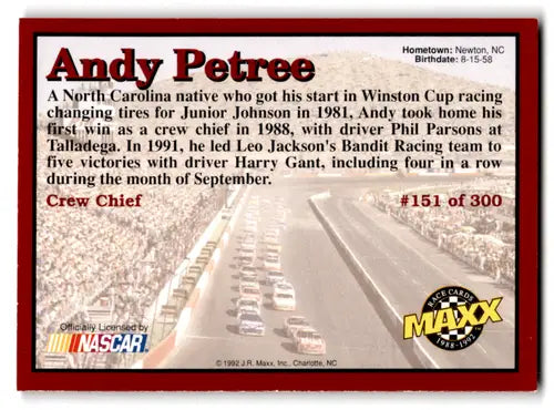 1992 Maxx Red #151 Andy Petree NM Near Mint ID:66008 - Racing Card Single