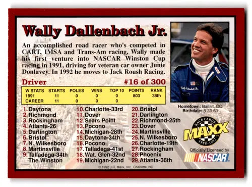 Wally Dallenbach Jr. racing card from Maxx Red series with original gloss NM near mint