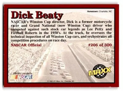 1992 Maxx (Red) #206 Dick Beaty - Racing Card Single