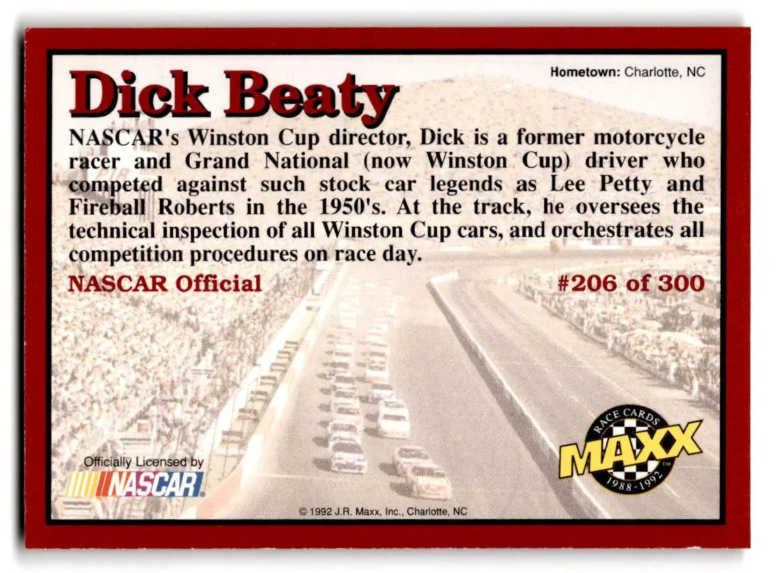 1992 Maxx (Red) #206 Dick Beaty - Racing Card Single