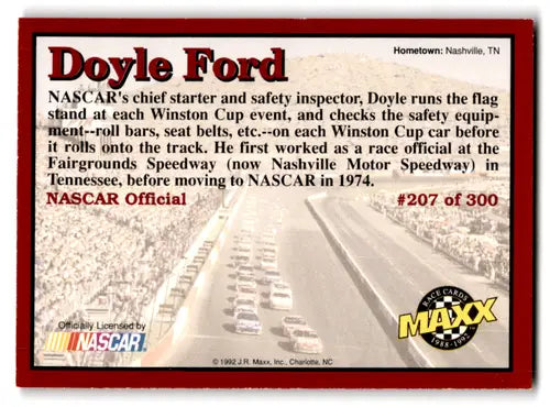 Doyle Ford NASCAR trading card from Maxx Red series with original gloss, near mint