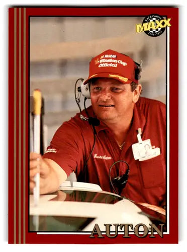 Original gloss Racing card featuring Buster Auton in a red shirt and hat from Maxx Red