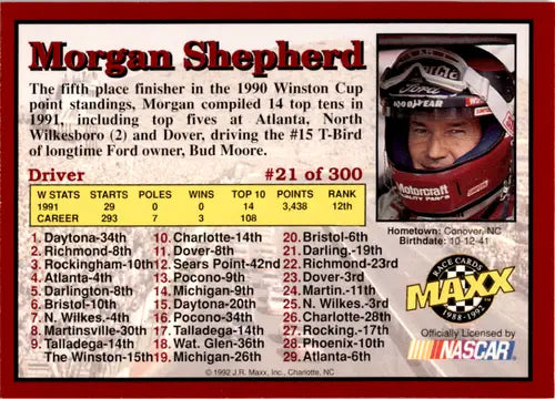 Original gloss 1992 Maxx Red Morgan Shepherd racing card ID 45855