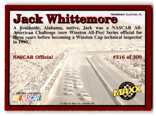 1992 Maxx Red Jack Whittemore NASCAR trading card with original gloss NM near mint