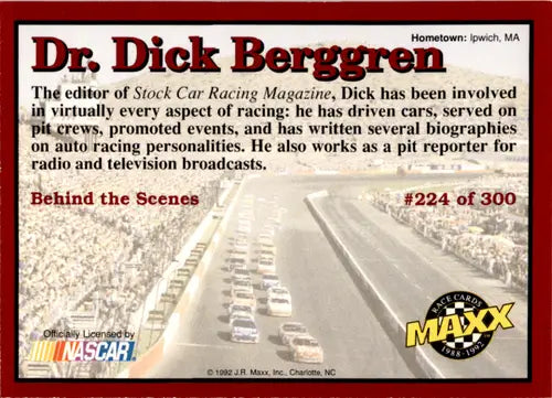 Original gloss 1992 Maxx Red Dick Berggren racing card NM-MT ID 45846