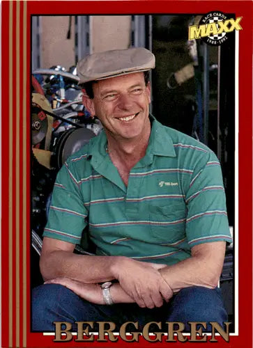 Smiling man in a racing card from 1992 Maxx Red series featuring Dick Berggren