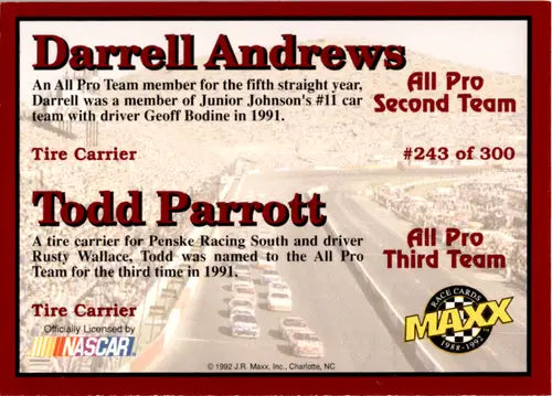 Original gloss Trading card 1992 Maxx Red Darrell Andrews Todd Parrott NM-MT AP